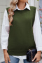 casual stretch solid color knit crew neck button slit vest(only vest)_Black_Gray_Rose Red_Dark Green