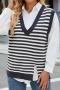 casual stretch contrasting v-neck stripe slit knit vest(only vest)_Black_Dark Gray