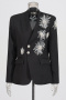 elegant non-stretch sequin pearls flowers decor high quality blazer_Black