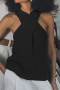 new casual high stretch staggered halternecks solid color knit wear_Black