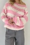 casual slight stretch stripe knitted 4 colors boat neck loose all-match sweater_Gray_Pink