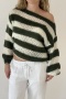 casual slight stretch stripe knitted 4 colors boat neck loose all-match sweater_Gray_Pink_Dark Green