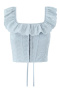 sexy non-stretch ruffle embroidery lace-up tight crop cotton vest_White_Sky Blue