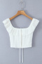 sexy non-stretch ruffle embroidery lace-up tight crop cotton vest_White