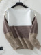 stylish slight stretch contrast knit loose long sleeve sweater_Light Purple_Brown