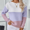 stylish slight stretch contrast knit loose long sleeve sweater_Light Purple