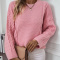minimalist style slight stretch solid color knit cable long sleeve sweater_Pink