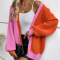 casual slight stretch contrast ribbed knit long sleeve loose cardigans_Dark Gray_Orange