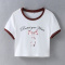 stylish slight stretch contrast color short sleeve letter bow print crop t-shirt_Black_Red_Rose Red