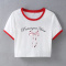stylish slight stretch contrast color short sleeve letter bow print crop t-shirt_Black_Red