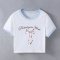 stylish slight stretch contrast color short sleeve letter bow print crop t-shirt_Black_Red_Rose Red_Sky Blue