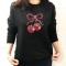 stylish slight stretch loose cherry print long sleeve sweatshirt_Black