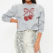 stylish slight stretch loose cherry print long sleeve sweatshirt_Black_White_Gray