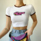 casual slight stretch hot girl letter print contrast color crop t-shirt_Black_Red_Rose Red