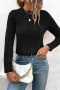casual plus size non-stretch solid color knitted jacquard slim sweater_Black