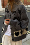 new slight stretch cotton knit cats & hearts jacquard long sleeve cardigans_Gray