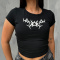 stylish slight stretch positioning printing all-match crop t-shirt_Black