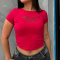 stylish slight stretch positioning printing all-match crop t-shirt_Black_Red