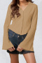 stylish slight stretch 3 colors turndown collar bell-sleeve all-match blouse_Black_White_Khaki