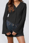 stylish slight stretch 3 colors turndown collar bell-sleeve all-match blouse_Black