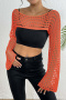 sexy slight stretch hollow crochet long sleeve crop top cover-up(only cover-up)_Black_White_Orange