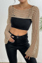 sexy slight stretch hollow crochet long sleeve crop top cover-up(only cover-up)_Black_White_Orange_Dark Blue_Khaki