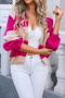 new stylish slight stretch knit contrast 4-color long sleeve cardigans_Pink_Red_Magenta