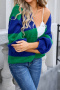 new stylish slight stretch knit contrast 4-color long sleeve cardigans_Pink_Red_Magenta_Sea Blue