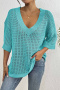 stylish slight stretch cut out 6 colors v-neck loose knit wear_Black_White_Orange_Aqua Green
