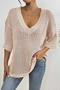 stylish slight stretch cut out 6 colors v-neck loose knit wear_Black_White_Orange_Aqua Green_Light Purple_Beige