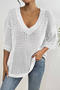 stylish slight stretch cut out 6 colors v-neck loose knit wear_Black_White