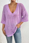 stylish slight stretch cut out 6 colors v-neck loose knit wear_Black_White_Orange_Aqua Green_Light Purple