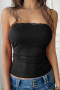 stylish slight stretch 4 colors lace stitching all-match bandeau vest_Black