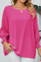 casual plus size non-stretch chiffon solid color three-quarter sleeves loose top_Black_White_Magenta