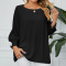 casual plus size non-stretch chiffon solid color three-quarter sleeves loose top_Black