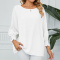 casual plus size non-stretch chiffon solid color three-quarter sleeves loose top_Black_White