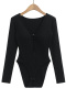 casual slight stretch 4colors v-neck solid color padded bodysuit(size run small)_Black