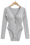 casual slight stretch 4colors v-neck solid color padded bodysuit(size run small)_Black_White_Gray