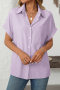 casual plus size non-stretch vertical striped short-sleeved shirt_Pink_Yellow_Blue_Dark Blue_Light Purple