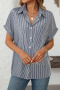 casual plus size non-stretch vertical striped short-sleeved shirt_Pink_Yellow_Blue_Dark Blue