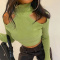 exquisite slight stretch solid color high collar hollow sweaters_White_Green