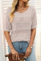 casual slight stretch 5-colors solid color hollow short sleeves knit wear_Black_White_Pink_Rose Red_Beige