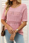 casual slight stretch 5-colors solid color hollow short sleeves knit wear_Black_White_Pink