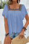 casual non-stretch square neck embroidery blouses_Black_White_Magenta_Blue
