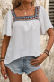 casual non-stretch square neck embroidery blouses_Black_White
