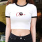 casual slight stretch contrast color print slim fit short sleeves crop t-shirt_Black