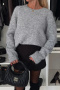 casual slight stretch bow-knot decor crew neck sweaters_Gray