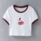 casual slight stretch short sleeve contrast color cherry print crop t-shirt_Black_Red_Rose Red