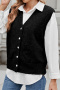 new casual slight stretch knit 3-color sleeveless cardigans_Black