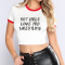 casual slight stretch letter print contrast color round neck crop t-shirt_Black_Red